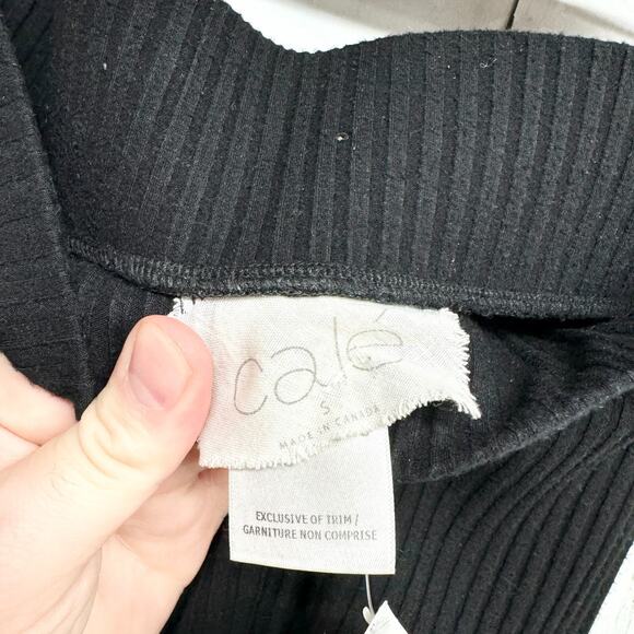 Cale Pants Women Size Small Black Flare Leggings Rib Knit Stretchy Elastic Waist - Picture 3 of 6